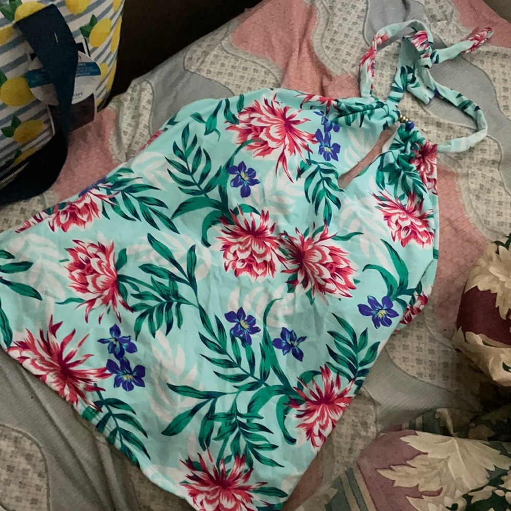 Floral Keyhole Swim Top Tankini Bikini